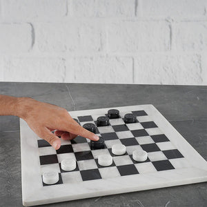 White and Black Handmade 15 Inches Marble Tournament Checkers Set
