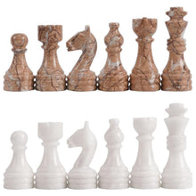 Load image into Gallery viewer, white and marinara chess pieces and chess board
