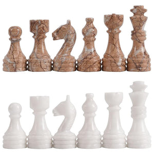 white and marinara chess pieces and chess board